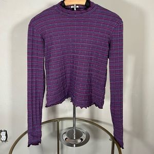 Free People Intimately Fitted Purple Multi-Color Mock Neck Longsleeve